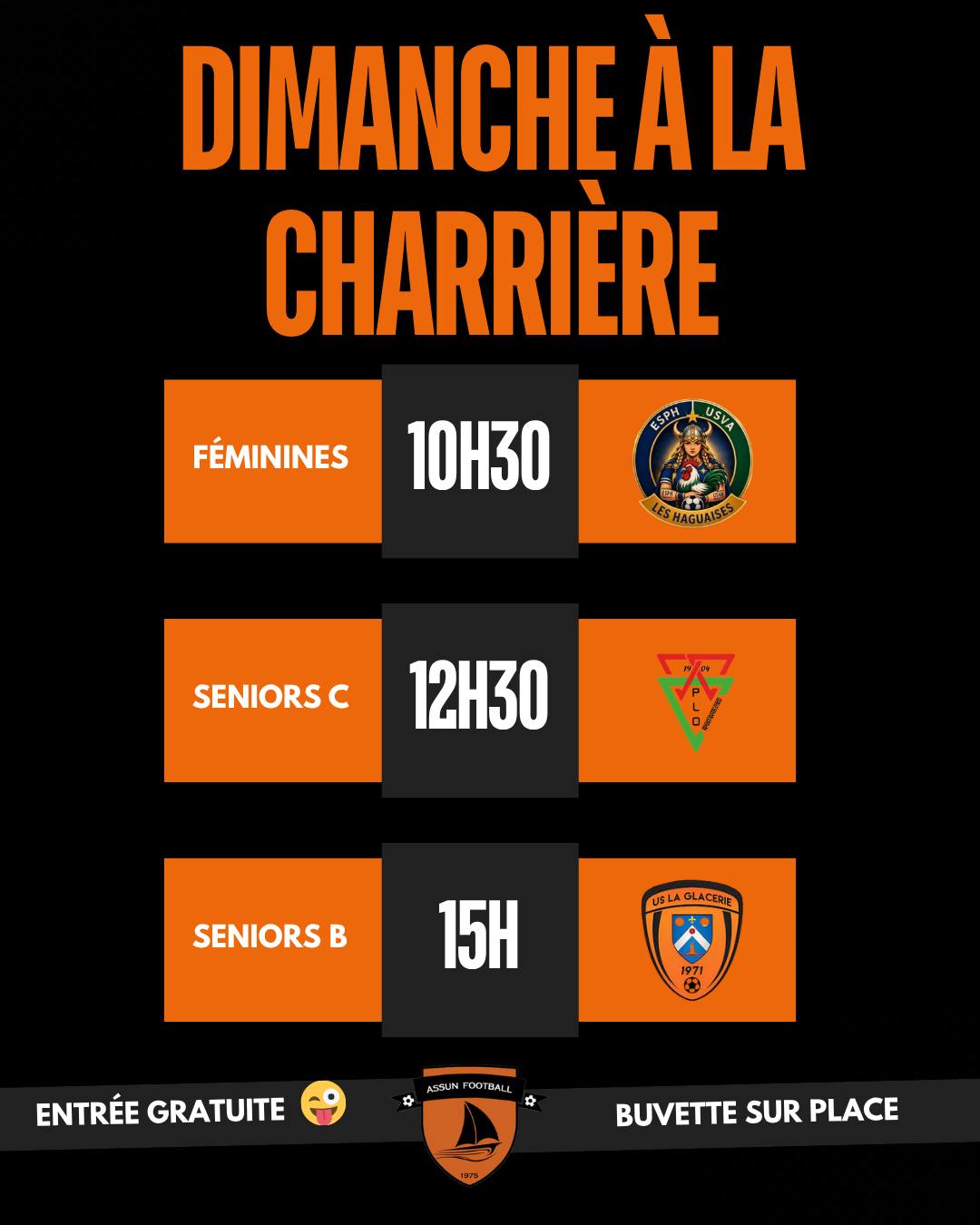 Affiche publiée par le club avec l'actualité « C’est la reprise à la charrière »